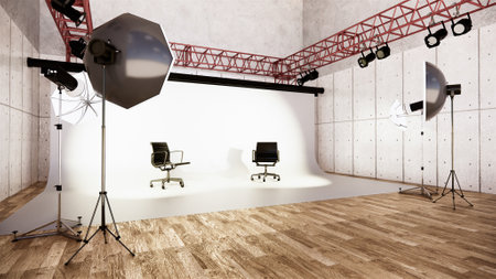 Studio - Modern Film Studio with white Screen. 3D renderingの写真素材