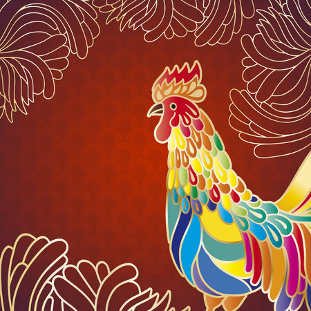 Rooster, chicken, cock. Vector illustration. Can be used as a greeting card for the year of rooster.のイラスト素材