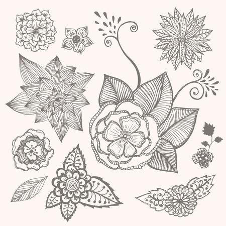 Vector set of doodle flowers. Hand sketched.のイラスト素材