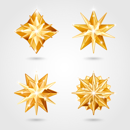 Set of four Christmas realistic metallic golden stars of different shapesのイラスト素材