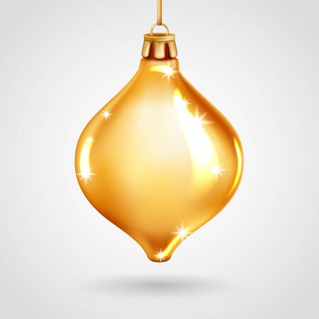 Realistic golden glass Christmas tree toy. Vector illustration. Decorative element for New Years Designのイラスト素材