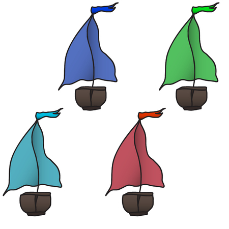 set of four colorful boats. Vector illustration.のイラスト素材