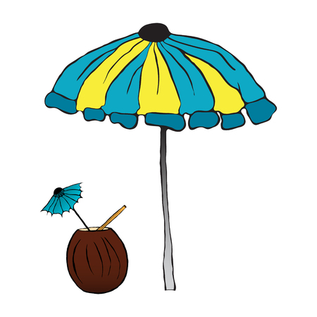 Summer cocktail under the umbrella. vector illustration. Drawing by hand.のイラスト素材