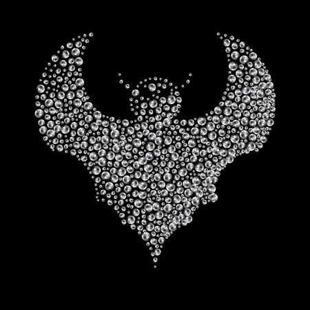Silhouette of bat filled with diamonds. Illustration on a theme of Halloween. Vector graphics. Hand drawing.のイラスト素材