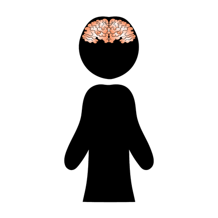 Image of a brain against a silhouette of a man. Vector illustration.のイラスト素材