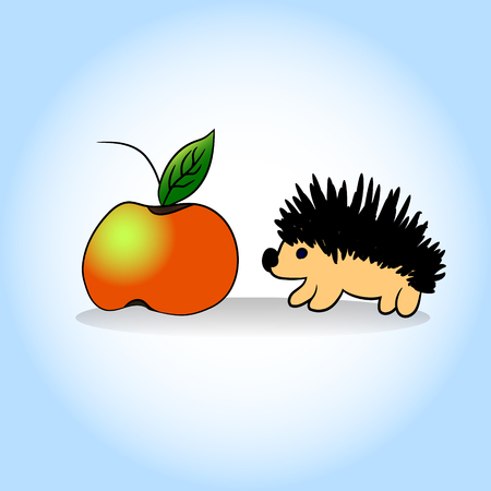 Hedgehog and apple. Vector illustration. Hand drawing.のイラスト素材