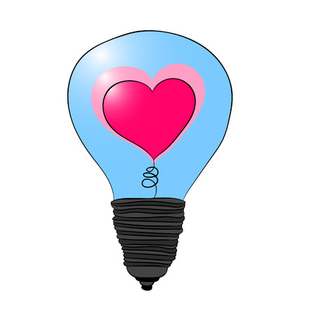 A light bulb with a heart inside. Love lights up. Illustration for Valentine s day. Vector drawingのイラスト素材
