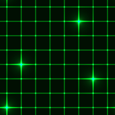 Seamless green grid on black background with few lighting crossのイラスト素材