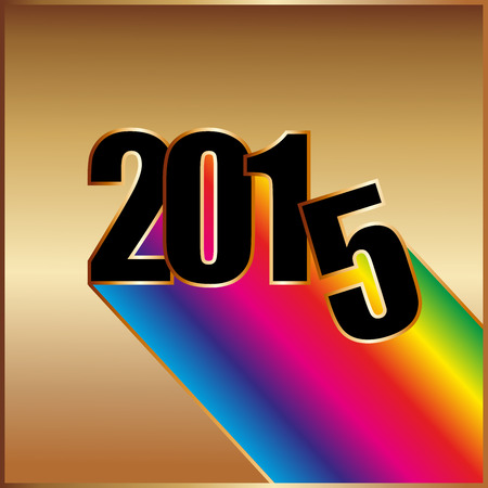Happy New year 2015 with rainbow on gold backgroundのイラスト素材