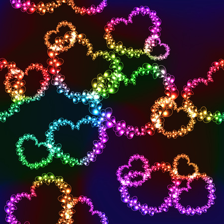 Black background with bright color neon hearts (seamless background)のイラスト素材