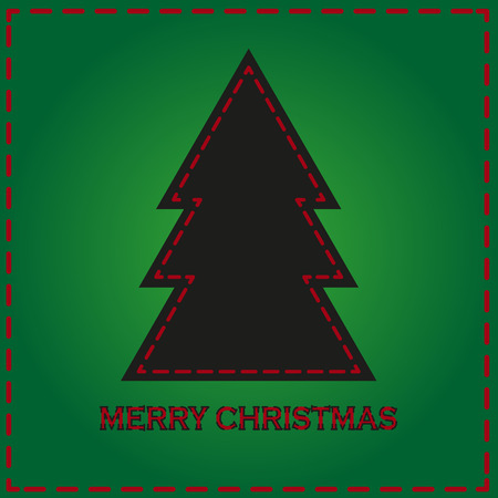 Green background card with black christmas tree and red sewing on boardersのイラスト素材