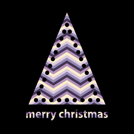 Simple outline christmas tree with chevron zigzag pattern on black backgroundのイラスト素材