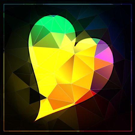 neon bright color polygon diamond heart on dark backgroundのイラスト素材