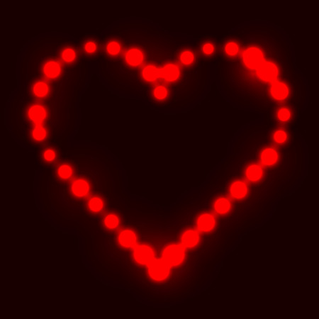 Original heart made from red dots / pearls/ bulbs / circles on dark backgroundのイラスト素材