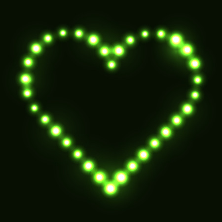 Original heart made from green dots / pearls/ bulbs / circles on dark backgroundのイラスト素材