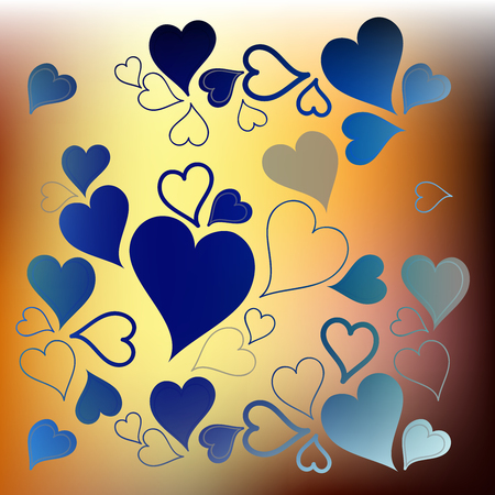 light and dark blue irregular hearts on golden bacgroundのイラスト素材