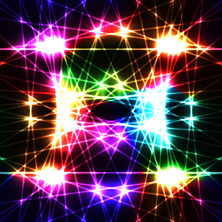 Light colorful storm - neon lightning beams on black backgroundのイラスト素材