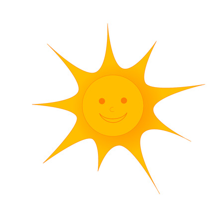 Happy drawn sun on white background.. Happy cartoon sun. Sun with smile and face. Sun for summer event.のイラスト素材