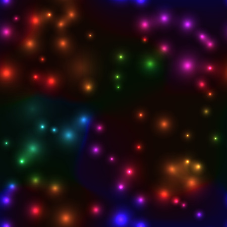 Cool seamless bakground with small lights in rainbow color. Festive seamless pattern with neon laser lights on dark background.のイラスト素材