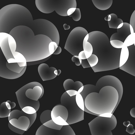 Seamless pattern with shining bokeh random hearts on black backgroundのイラスト素材