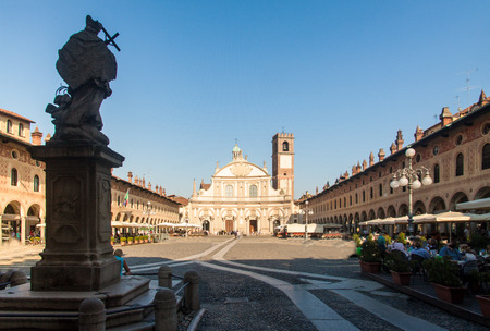 Reinassance Ducale square in Vigevano, near Milan, Italyのeditorial素材