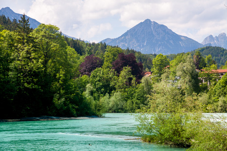 View of Lech river from Fussen in a sunny dayのeditorial素材