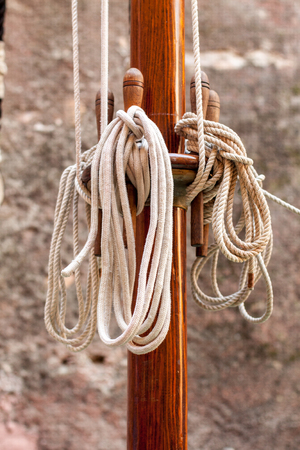 Wooden mast and ropesの写真素材