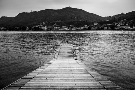 Lonely Pier on Como lake, Italyの写真素材