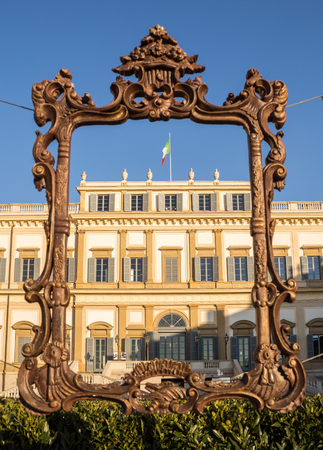 Bronze empty cornice in front of Villa Reale of Monza, Italyのeditorial素材
