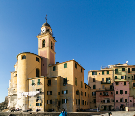 View on Basilica of Santa Maria Assunta in Camogli near Genoa, Ligury - Italyのeditorial素材