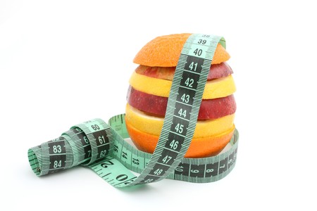 colorful fruit isolated on whiteの写真素材