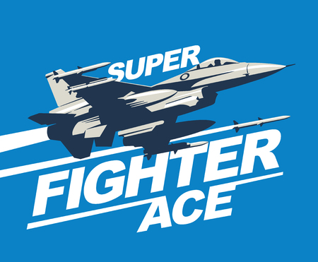 Military plane in the sky fired a missile. Logo template or print. Fighter jet vector illustration.の写真素材