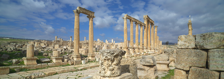 Ancient Jerash, ruins and main colonnaded street of the Greco-Roman city of Gera at Jordanの写真素材
