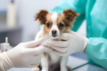delicate vet does the little dog do a checkupの素材