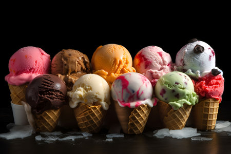ice cream in wafer cone various types. generated IAの素材