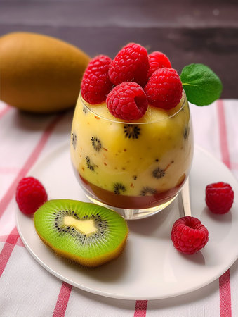 fruit smoothies on wooden table. generative aiの素材