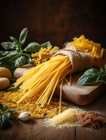 pasta raw with vegetables and herbs. generative aiの素材