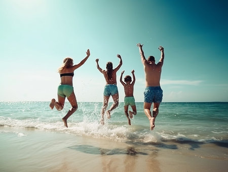 happy family on beach vacationの素材