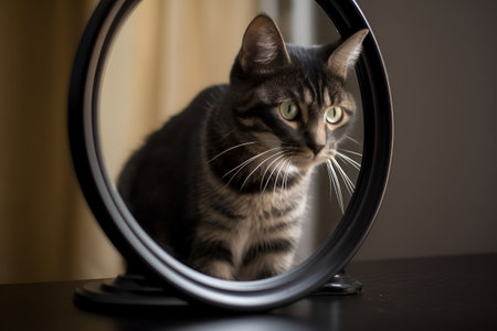 The cat looks in the mirrorの素材