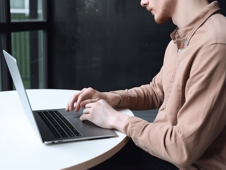 hands of a man working on a computerの素材