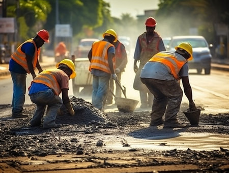 road repairs workers doing jobs in hot weather. generated iaの素材