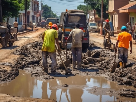 road repairs workers doing job in hot weather. generated aiの素材