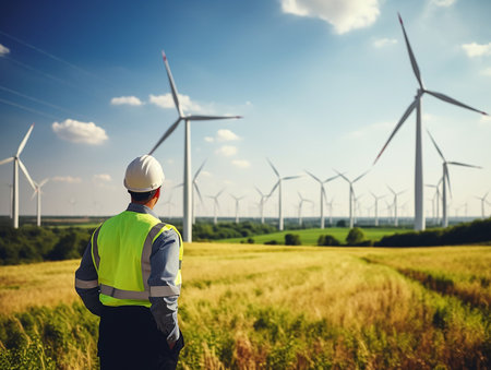 engineer checking a wind farm. generated aiの素材