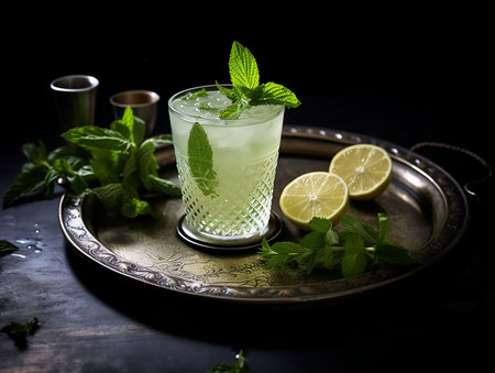 lemon and mint drink served with elegance. generated iaの素材
