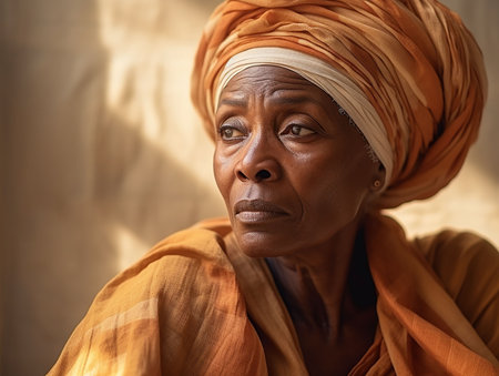 portrait of elderly woman with fine wrinkles on airy silk background. generated AIの素材