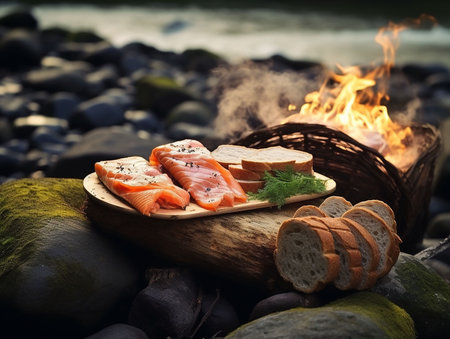 Bread with salmon served nature. generated AIの素材