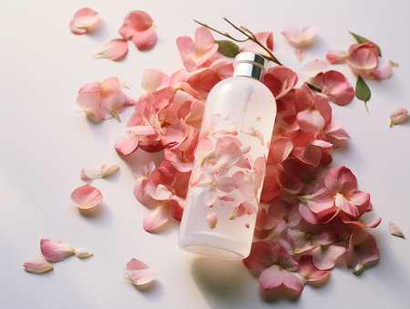 shampoo of petals laying on a light background. generated iaの素材