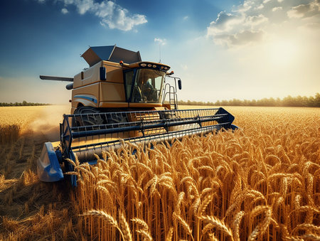 harvesting grain in the field. generated aiの素材