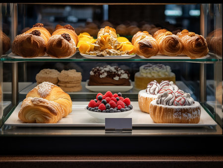 Freshly made bakery and treats. Desserts assortment on light background. generated iaの素材