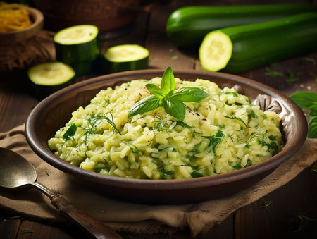 Vegetarian risotto with zucchini. generated AIの素材